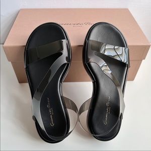 New Gianvito Rossi Metropolis PVC Leather Platform Glass Glass Fume Sandals